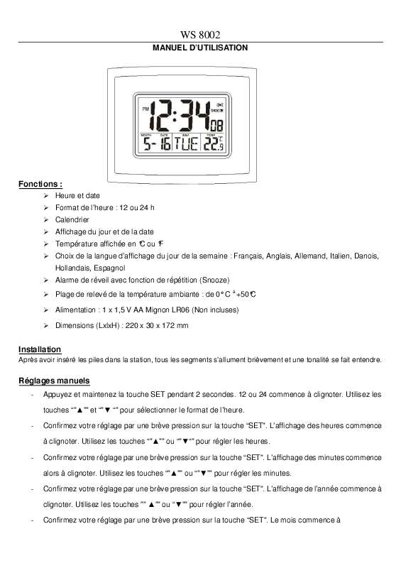 Notice LA CROSSE TECHNOLOGY WS8002 Trouver une solution à un